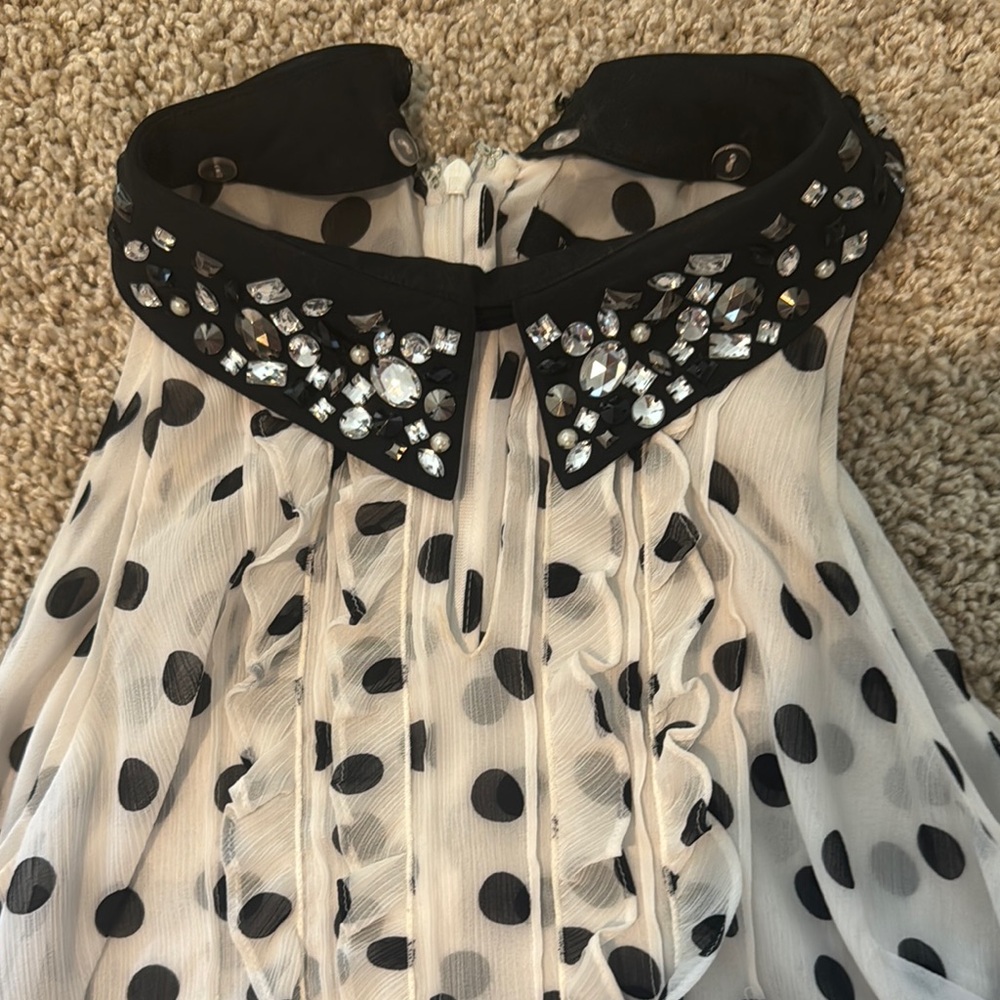 Polka Dot Sleeveless Top with Embellished Collar - Picture 2 of 2